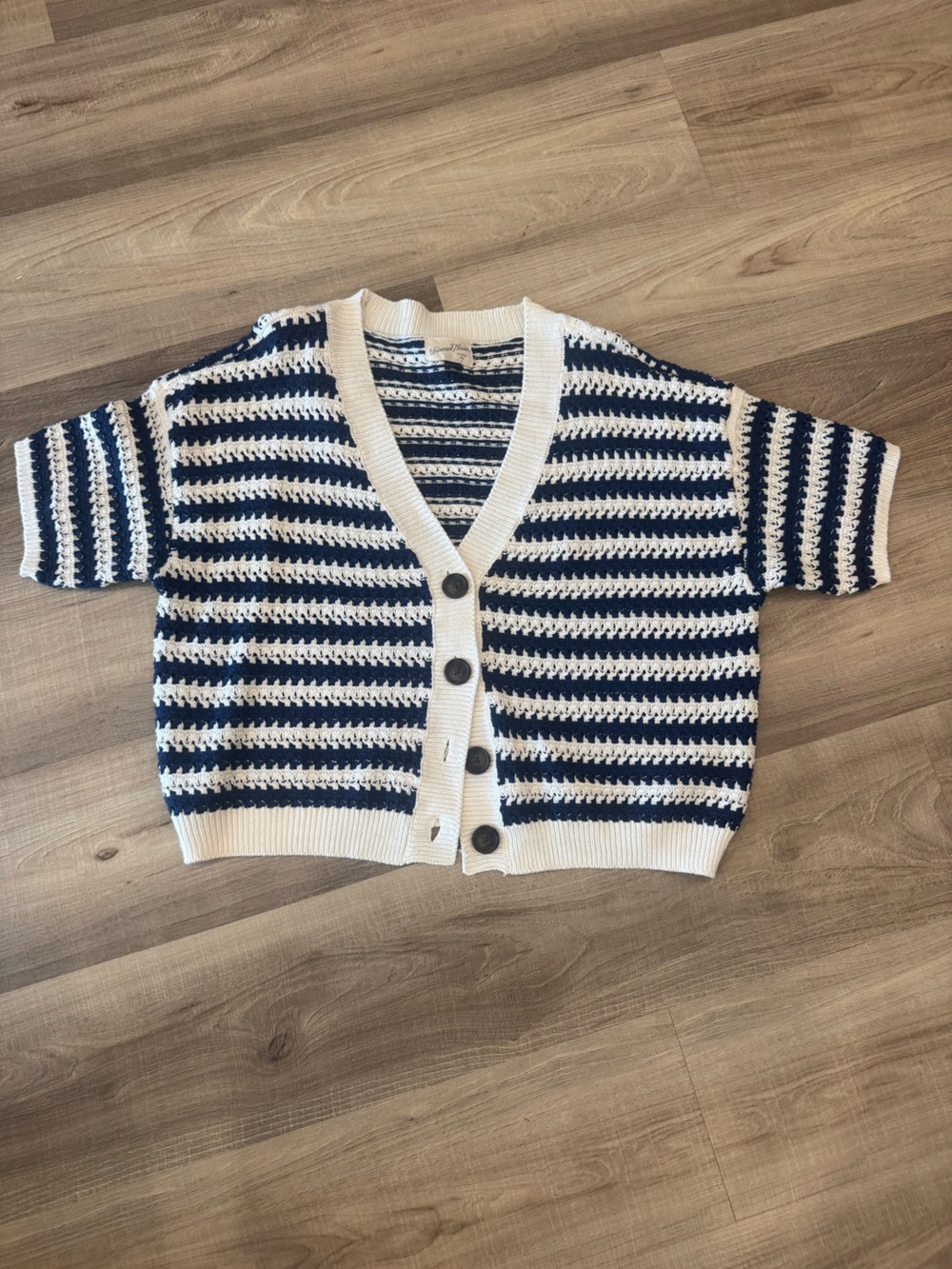 Universal Thread Navy and White Striped Cropped Button Cardigan